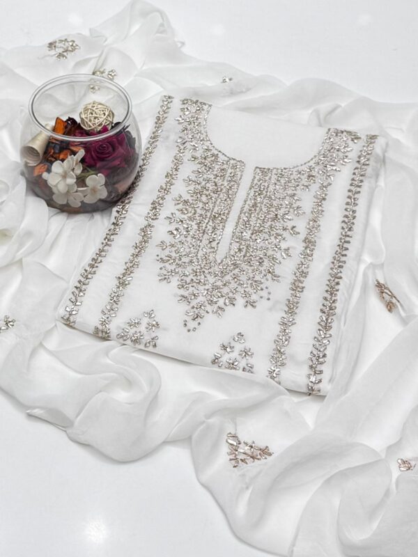 Gota Work Lawn Suit with Chiffon Duppata 3 Pc Suit - Image 9
