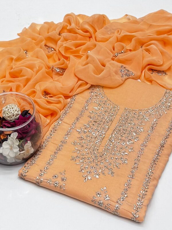 Gota Work Lawn Suit with Chiffon Duppata 3 Pc Suit - Image 10