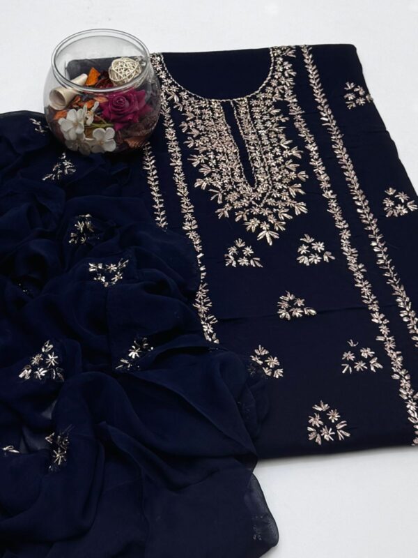 Gota Work Lawn Suit with Chiffon Duppata 3 Pc Suit - Image 11