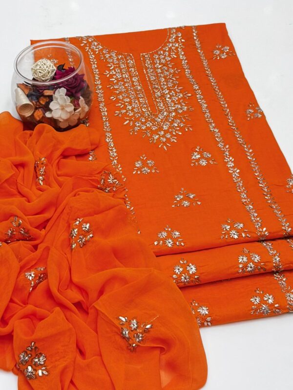 Gota Work Lawn Suit with Chiffon Duppata 3 Pc Suit - Image 12