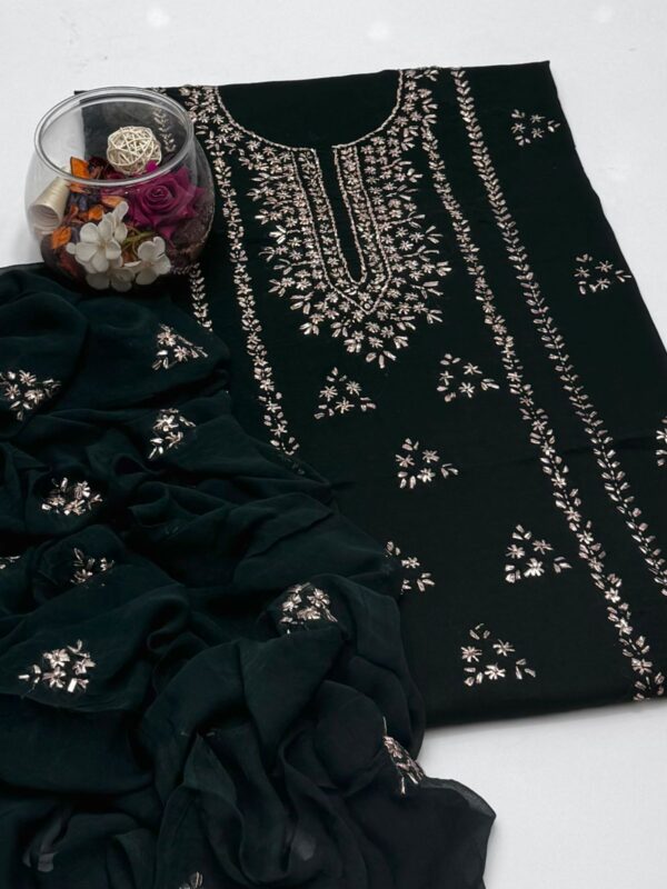 Gota Work Lawn Suit with Chiffon Duppata 3 Pc Suit - Image 13