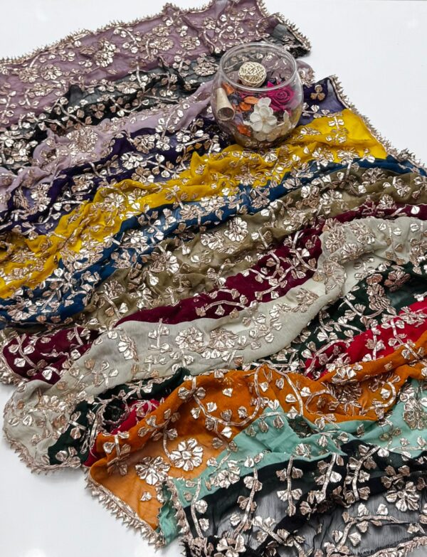 Fancy Gota Work Multi Color Chiffon Dupatta - Image 5