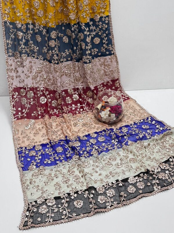 Fancy Gota Work Multi Color Chiffon Dupatta - Image 7
