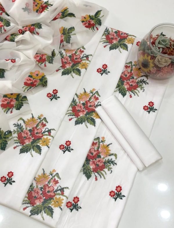 GTM Lawn Cross Stitch Jaal with sequence Embroidery 3 Pc Unstitched - Image 4
