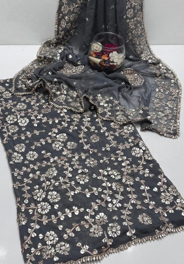 Bamber Chiffon LCD Handmade Gotta Full Jaal 2 Pc Suit - Image 2