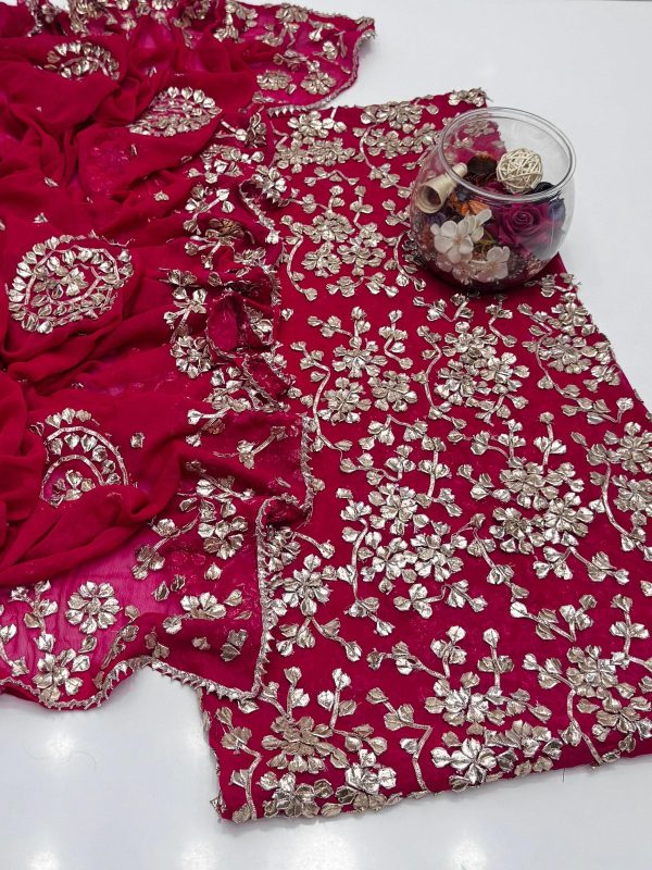 Bamber Chiffon LCD Handmade Gotta Full Jaal 2 Pc Suit - Image 11