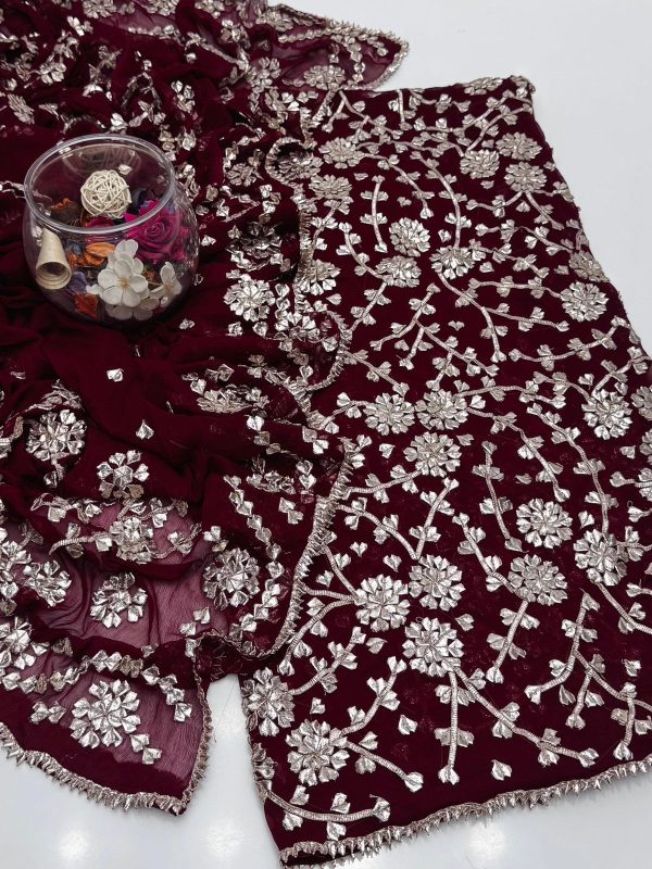 Bamber Chiffon LCD Handmade Gotta Full Jaal 2 Pc Suit - Image 8