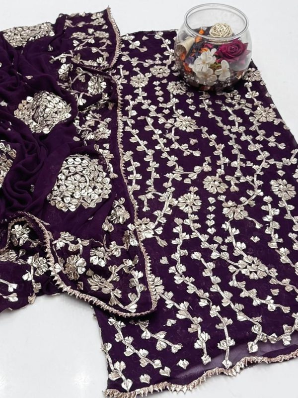 Bamber Chiffon LCD Handmade Gotta Full Jaal 2 Pc Suit - Image 9