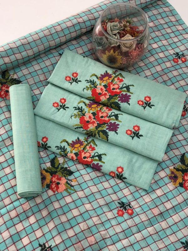 Khaddi Cotton cross stitch Embroidery 3 Pc Suit unstitched - Image 5