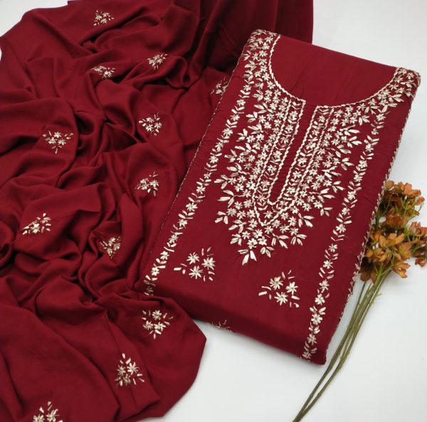 Fine Linen Handmade LCD Gota Work 3Pc Unstitched Suit - Image 3
