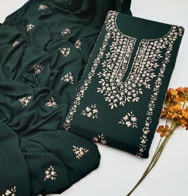 Fine Linen Handmade LCD Gota Work 3Pc Unstitched Suit - Image 6