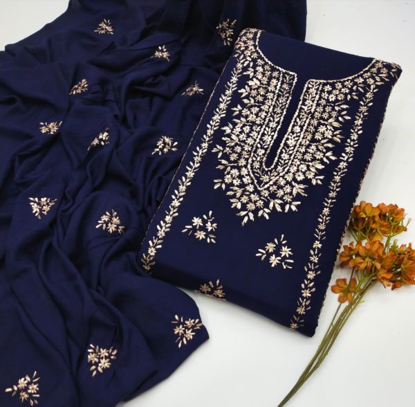 Fine Linen Handmade LCD Gota Work 3Pc Unstitched Suit - Image 7