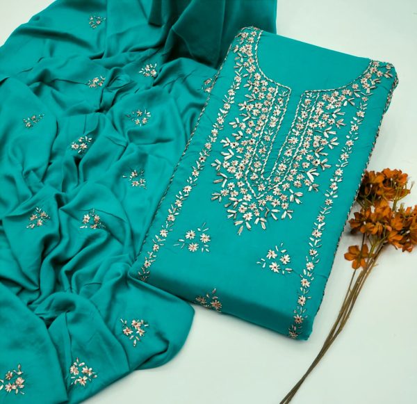 Fine Linen Handmade LCD Gota Work 3Pc Unstitched Suit - Image 8
