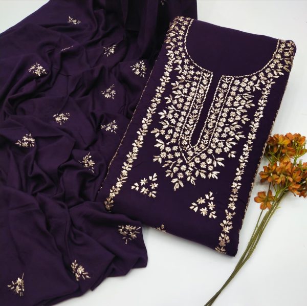 Fine Linen Handmade LCD Gota Work 3Pc Unstitched Suit - Image 10