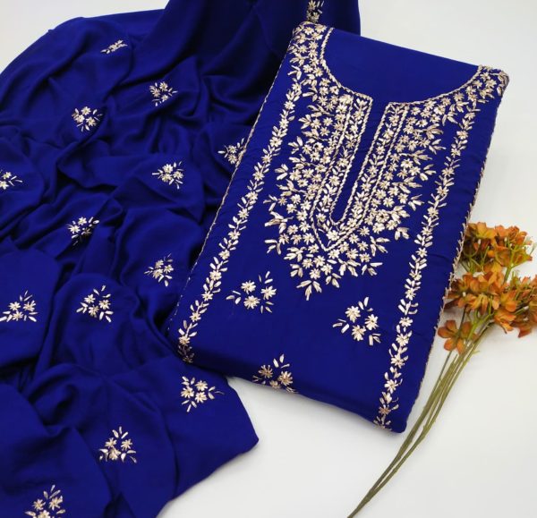 Fine Linen Handmade LCD Gota Work 3Pc Unstitched Suit - Image 11