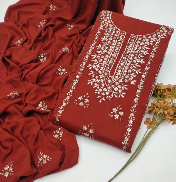Fine Linen Handmade LCD Gota Work 3Pc Unstitched Suit - Image 13