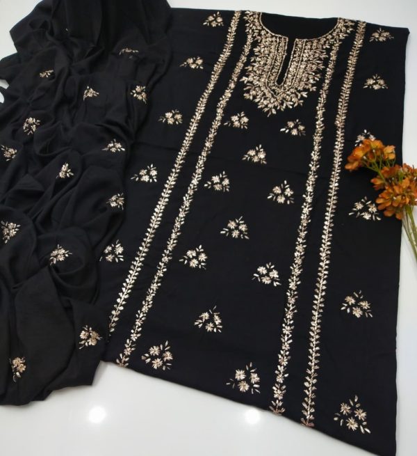 Fine Linen Handmade LCD Gota Work 3Pc Unstitched Suit