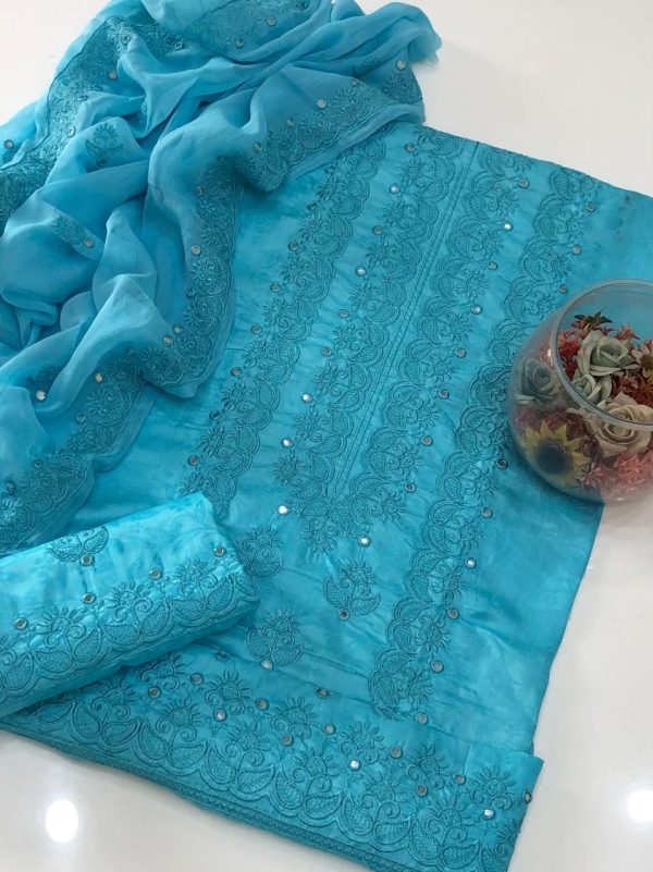 9mm Galla Daman Machine Embroidery Viscose 3 Pc Unstitched - Image 2