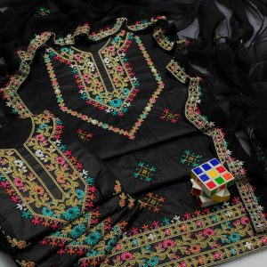 Lawn Cotton Multi Embroidery Heavy Double Gala & Daman 3 Pc